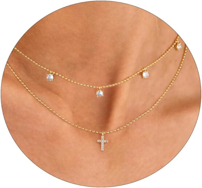 VIROMY Gold Cross Necklace for Women 14K Gold Plated Cute Sidways Cross Pendant Choker Necklaces Simple Trendy Everyday Jewelry for Women - Image 1